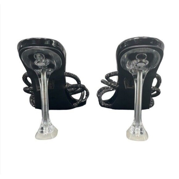 AZALEA WANG Anarchy Stiletto Black Crystals Lucite Clear Heel Sandals Square 8.5 - Picture 4 of 12